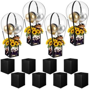 12 Sets Graduation Hot Air Balloon Box Centerpieces for Table Black 6/7 Inch Photo Box with Balloon and Bow Congrats Grad Photo Frame Display for 2026 Graduation Birthday Party Decoration