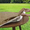 Romanstile Round Vinyl Tablecloth, 100% Waterproof Heavy Duty Elastic Fitted Table Covers for 36"- 44" Tables, Wipeable Flannel Backed Plastic Table Cloths for Picnic, Camping, Outdoor - Dark Wood
