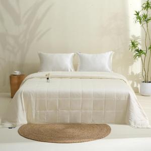 EP Mode Lightweight Quilt Blanket for Summer, 100% Viscose from Bamboo Fabric & Filling, Natural, Breathable- Ivory, Twin