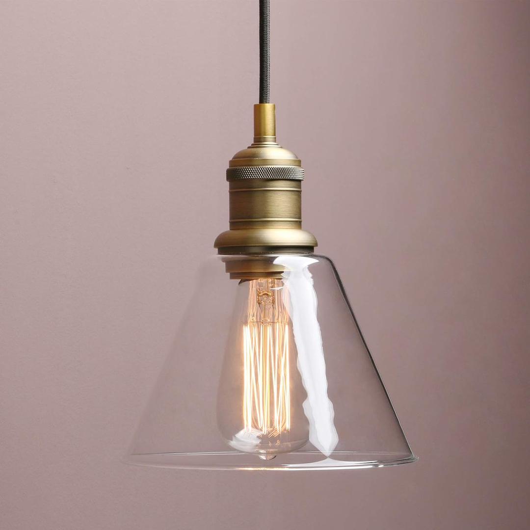 Yosoan 1-Light Vintage Edison Hanging Pendant Light, Mini Funnel Flared Glass Clear Glass Shade for Kitchen Bathroom Porch Living Room Dinning Room Office Restaurants Hotels Bar Island (Antique)