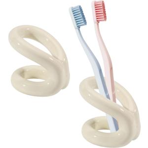 2pcs Knot-Shaped Toothbrush Holders for Bathrooms Mini Ceramic Toothbrush Storage Rack Toothpaste Holder for Couple Countertop Decorative Stand for Makeup Brush