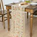 Horaldaily Champagne Embroidery Floral Spring Summer Gauze Tablecloth 60×84 Inch Rectangular, Wildflower Seasonal Tulle Table Cover, Garden Party Decor for Wedding, Party, Holiday Dining