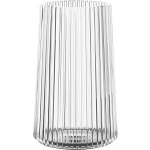 Clear Glass Vase for Flower, Flower Vase for Bouquet, Modern Glass Vases, Ribbed Vases for Living Room, Bedroom, Dining Table, Office, Wedding, Centerpieces, 8 Inches (Large)
