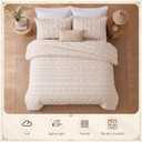 Tranqun 3 Pcs Twin XL Size Boho Duvet Cover Set Tufted Cream Bedding, Vintage Embroidery Jacquard Textured Soft Breathable All Season Bedding for Modern Farmhouse Bedroom Decor