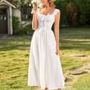 KUTUMAI Lace Corset Midi Dress Tie Flowy Summer Spring Wedding Guest Dresses for Women Sundress with Pockets (White, XL)