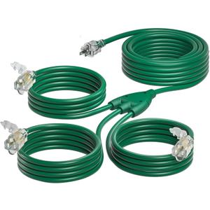 addlon 27FT Outdoor Extension Cord with Multiple Outlets, 16/3 SJTW Weatherproof Wire with Safety Cover and Indicator Lights, 1 to 3 Splitter for Halloween and Christmas Decorations, ETL Listed (Green)
