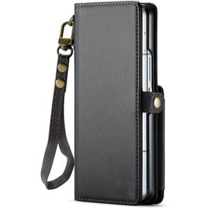 misile- Wallet Case for Samsung Galaxy Z Fold 7, Retro Leather Case Shockproof Protection Flip Cover with Card Slots and Wrist Strap (ZFOLD 7,Black)