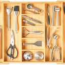 Umilife Extra Large Expandable Kitchen Drawer Organizer for Utensil and Junk, 19" Deep for Big Drawer, 19" to 33" Adjustable Bamboo Wood Drawer Divider, Cutlery Tray, Flatware Holder