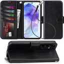 Arae Case for Samsung Galaxy A55 Wallet Case Flip Cover with Card Holder,Faux Leather Galaxy A55 Case Wallet for Women and Men with Kickstand Wristlet Strap RFID Blocking, Litchi Black