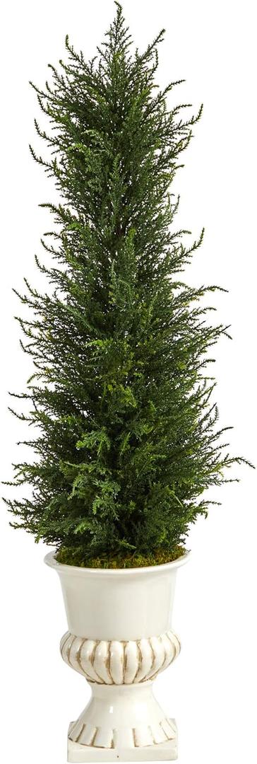 Nearly Natural 39in. Cypress Artificial Tree in White Urn UV Resistant (Indoor/Outdoor)