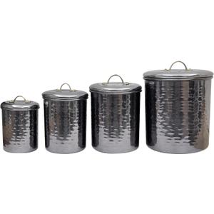 nu steel Set Of 4 Food storage Container Kitchen Hammered Canister with black nickel finish