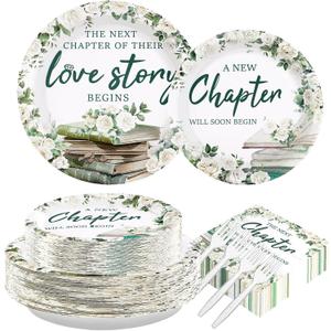 200 Pcs Bridal Shower Decoration Wedding Shower Decorations Book Themed Bridal Shower Plates and Napkins Tableware Set for Girls Engagement Party Decorations Wedding Supplies Serves 24