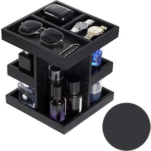 Cologne Organizer for Men Cologne Stand,3 Tier Large Capacity Wood Perfume Shelf with Rotate, Desk & Nightstand Organizer, Mens Husband Birthday Gifts Ideas, Gifts for Men(Black)