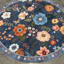 Floral 6ft Area Rug Machine Washable Boho Carpet Non Slip Doormat Low Pile Flower Area Rugs for Living Room Bedroom Kitchen Dining Room Hallway Entryway Indoor-Grey/Blue