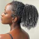 Matthia Grey Dreadlock Drawstring Ponytail for Black Women,6inch Short Curly Faux Loc Ponytail Hair Piece Clip on Coil Dreadlock Ponytails for Women Salt and Pepper Goddess Faux Locs (T1B/Gray#)