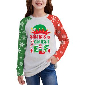 Christmas Big Girls Raglan Patchwork Snowflake Long Sleeve Funny Shirt Xmas Santa's Cutest Elf Cute Top Red Green 14 Years