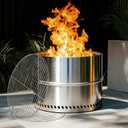 HGD 20 Inch Smokeless Firepit with Grill, Portable Wood Burning Fire Pit for Camping & Backyard, Stainless Steel Outdoor Fireplace with Travel Bag, Easy Setup & Compact Storage - Foldable Design (Silver)