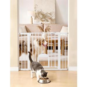 Babelio Dog Gate with Adjustable Cat Door, CatPrivilege III, 29-43", White