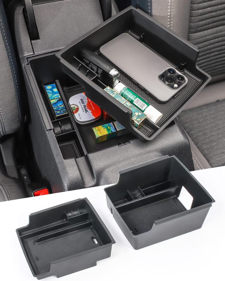 Savadicar Center Console Organizer – 2PCS Armrest Storage Tray for 2021 2022 2023 2024 Ford Bronco (Not for 2025 Version and Sport models), ABS Three-Tier Divider Insert, Black Interior Accessory