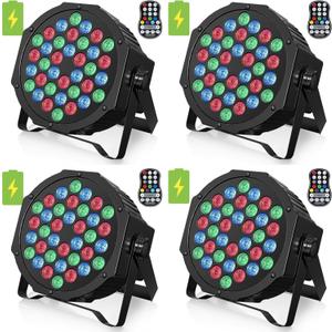 HOLDLAMP Rechargeable Par Lights 36W RGB Battery Powered, Wireless LED Par Lights DJ Uplights Sound Activated& Remote Control for Wedding Events Club Party Church Stage Lighting, 4 Pack