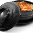 Korean Stone Bowl with Lid and Platter 32 oz Ceramic Bowl for Cooking, Sizzling Hot Pot, Clay Pot for Dolsot Bibimbap, Soup Casserole, Rice, Stew, Noodle, Korean Cookware