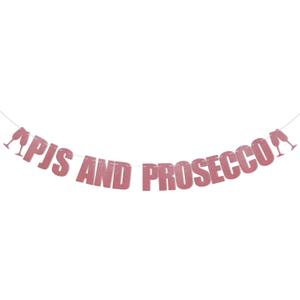 Pjs and Prosecco Banner, PJs and Prosecco Bachelorette Party Decorations, Bridal Shower Bachelorette Weekend Decorations Rose Gold Glitter
