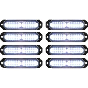 ASPL 8pcs Sync Feature Ultra Slim 12-LED Surface Mount Flashing Strobe Lights for Truck Car Vehicle LED Mini Grille Light Head Emergency Beacon Hazard Warning Lights (White)