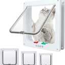 goTeamghjkl Cat Door Flap (Outer Size 7.5" x 7.8"), 4 Way Locking Medium Cat Door for Interior Exterior Doors, Weatherproof Pet Door for Cats Doggie Kitty and Kittens with Circumference < 15.75" (White)