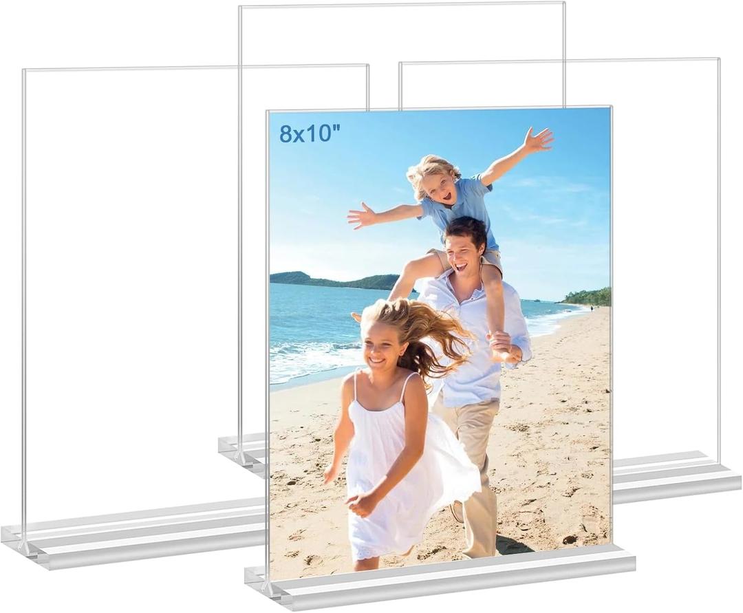 Acrylic Picture Frames 8x10 inches, 4 Pack Clear Plastic Picture Frames Holder Standing,8x10 Double Sided Picture Desktop Display for Photo Home Office - Vertical