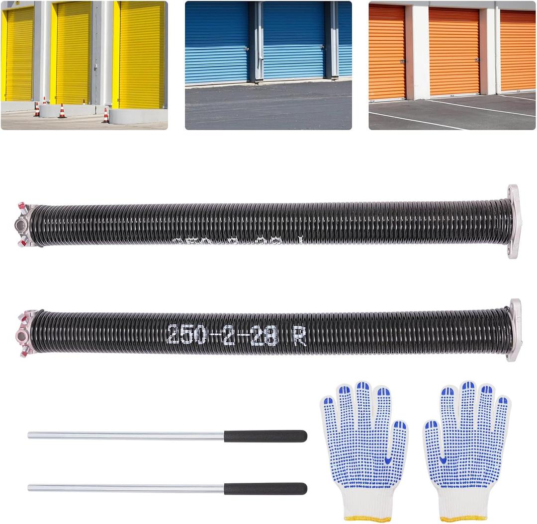 Pair of 2" Garage Door Spring, Garage Door Torsion Spring Kit with Non-Slip Winding Bars Torsion Spring Conversion Kit for Garage Door Roller Shutter Door (0.250" x 2"x 28") 