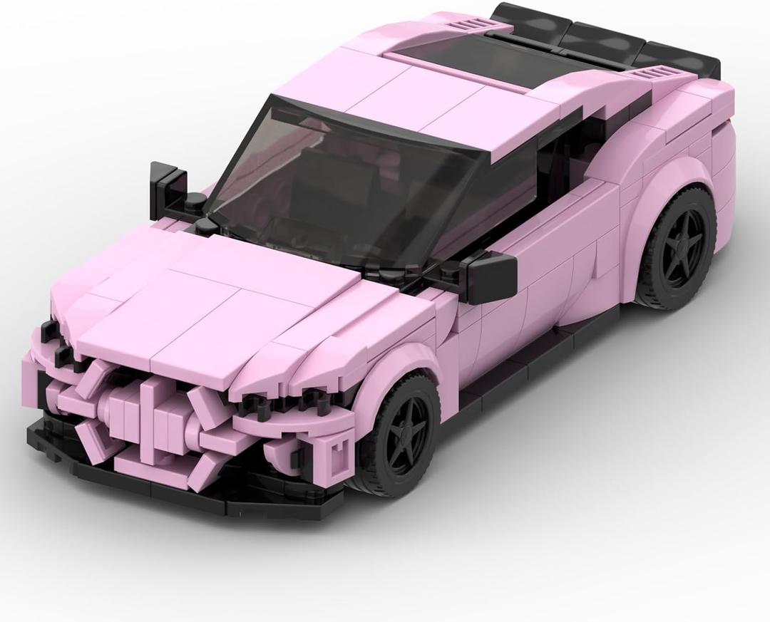 Custom Building Block Sports Car Set, Pink and Black, Racing Vehicle Construction Toy