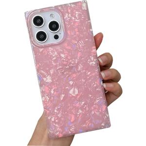 BANAILOA Compatible with iPhone 16 Pro Max Case Rectangle for Women,Luxury Sparkle Colorful Shell Protective Soft Slim Girly Cover Designed for iPhone 16 Pro Max - 6.9 inch (Pink Shell)