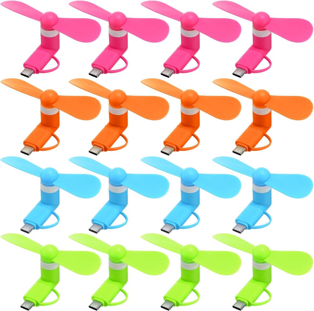 16 Pack Mini Cell Phone Fan 2-in-1 USB C Cooling Mini USB Fan Compatible for Type C, Android Smartphone, Tablet Portable and Powerful Summer Accessories, 4 Colors