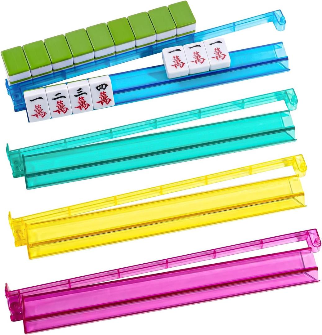 Colorful Mahjong Racks with Pushers, 4PCS Majiang Tile Holders