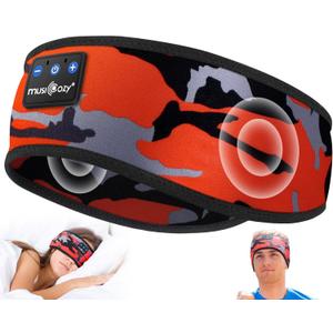 MUSICOZY Sleep Headphones Bluetooth 5.4 Headband, Wireless Earphones Music Sleep Earbuds Sleeping Eye Mask with HD Stereo Speakers for Workout Running Travel Yoga, Ideal Gifts (Black Red)