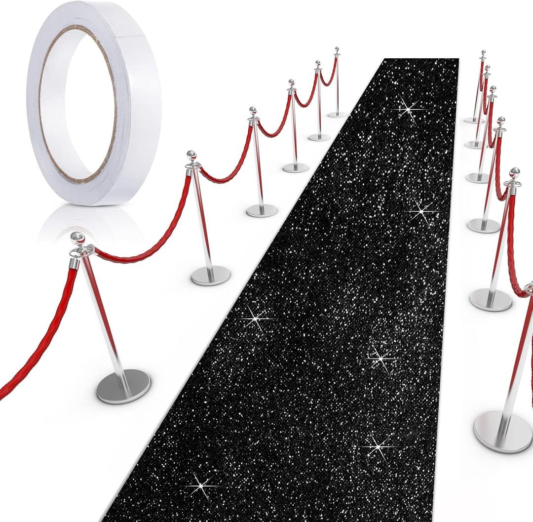 Tatuo Carpet Runner Runway Rug 55 GSM Thickness with Carpet Tape for Prom Wedding Halloween Christmas Outdoor Indoor Hallway Party Rug(2.46 x 16.4 Feet, Glitter Black)
