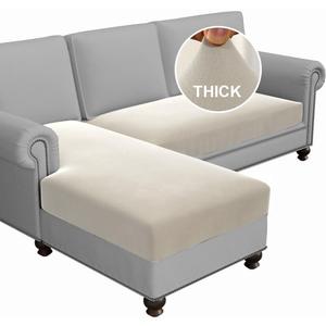 H.VERSAILTEX Fleece 2 Piece Sectional Couch Covers L Shape Stretch Couch Cushion Covers Thick and Soft Sofa Covers for Sectional Sofa Set Washable (2 Seater + 1 Chaise, Pale Oak)