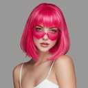 Bob Wig, 12 Inch Short Hot Pink Bob Wig with Bangs,Straight Cosplay Wig,Heat Resistant,Adjustable Straps Wigs for Women Girl with Wig Cap
