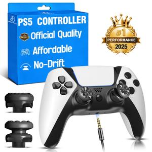 Wireless for PS5 Controller,Pa5 Remote Compatible with PS5 Pro Slim,Triggers Gamepad with Hall Effect Joysticks, Anti Stick Drift,Dual Gaming Thumbsticks New Sense White