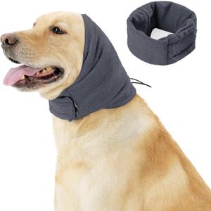 Meifsou Quiet Ears for Dogs - Adjustable Ear Covers for Noise, No Shake Dog Head Wrap, Dog Calming Hood for Thunder, Lightning, Fireworks, Vet Visits, Polyester and Stretch Cotton Blend, Grey S