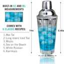 EVERYDAY COCKTAIL - Professional Glass Cocktail Shaker 14 oz, Martini Shaker with Recipes and Measurements, Built-in Strainer and Leakproof Seal, Clear Bar Tool for Margaritas, Martinis