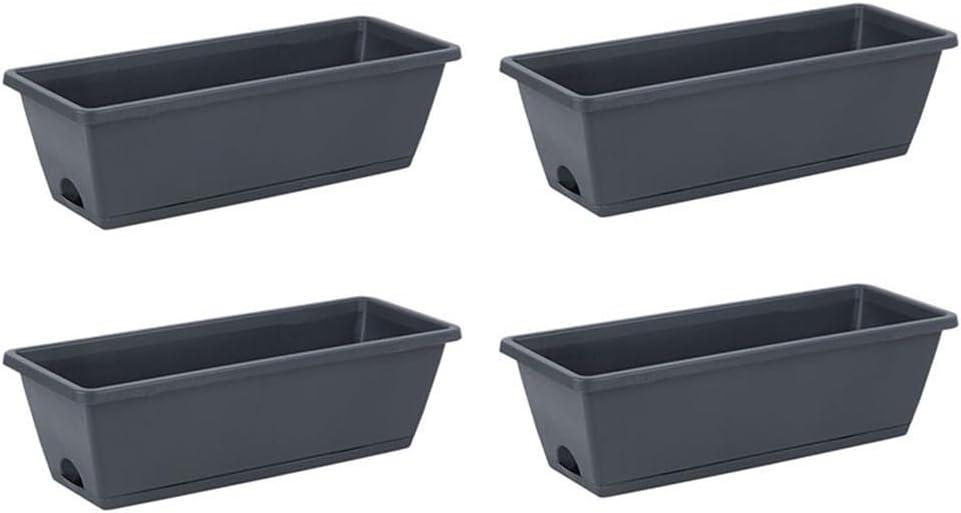 4 Pack Plastic Flower Boxes 42cm Rectangular Planting Pots for Vegetables, Herbs, and Flowers (Dark gray)