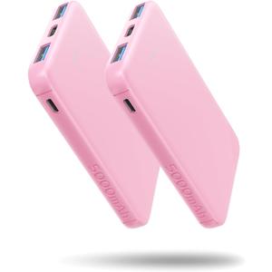 VANYUST S22 Portable Charger, Power Bank, 10000mAh External Battery Pack Compatible with iPhone 15/14/13/12/11/X All Series and Android Phone, Pink&Pink (2-Pack*5000mAh)