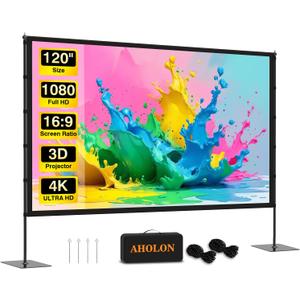 Outdoor Projector Screen with Stand - 120 inch Portable Projector Screens Indoor Outdoor Projector Screen 16:9 4K HD Outdoor Movie Screen with Carry Bag,Enioy Home Theater Projection Screen.