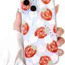 Lovmooful Compatible for iPhone 15 Case Cute Clear Oil Flower Floral Strawberry Design for Girls Women Soft TPU Shockproof Protective Girly for iPhone 15-Light Strawberry