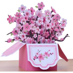 3D Pop Up Cherry Blossoms Cards, Birthday Cards with Colorful Rhinestones, Flower Bouguet 3D Pop Up Birthday Gift Card for Women Wife Mom Daughter Sister
