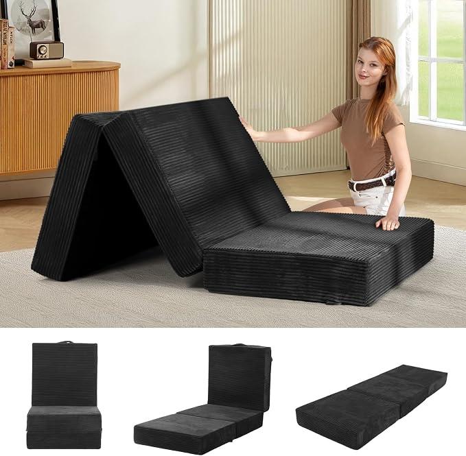 6-Inch Tri-Fold Mattress Single Size - Foldable Futon Sofa Bed with Removable Washable Cover, Folding Memory Foam Futon Mattress | Non-Slip Bottom & Carry Handles for Guest, 
Product Dimensions	75"L x 25"W x 6"Th