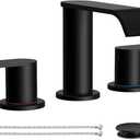 Homevacious Matte Black Waterfall Bathroom Faucet for Sink 3 Hole 8 Inch Widespread Bathroom Sink Faucets with Pop-up Drain Supply Lines Stainless Steel 2-Handle Bathroom Sink Faucet for Bath Vanity