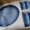 SMIRLY Stoneware Dinnerware Set for 4, 12 pcs Plates and Bowls Set, Blue