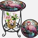 Outdoor Side Table Round Small Mosaic Patio Accent Indoor End Plant Metal Coffee Tea Table for Yard Porch Garden Patio Living Room, Bedroom (Swan Style, 14 Inch)